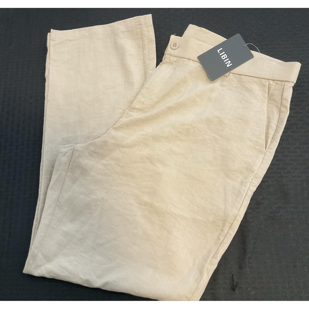 LIBIN Pants Mens 40x30 Beige Rayon Flat Front Lightweight Stretch Chino NWT